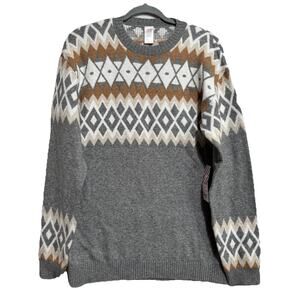 North Polo Gray Boys Sweater XL 18-20 Fair isle Crew Neck Long Sleeve Top NWT